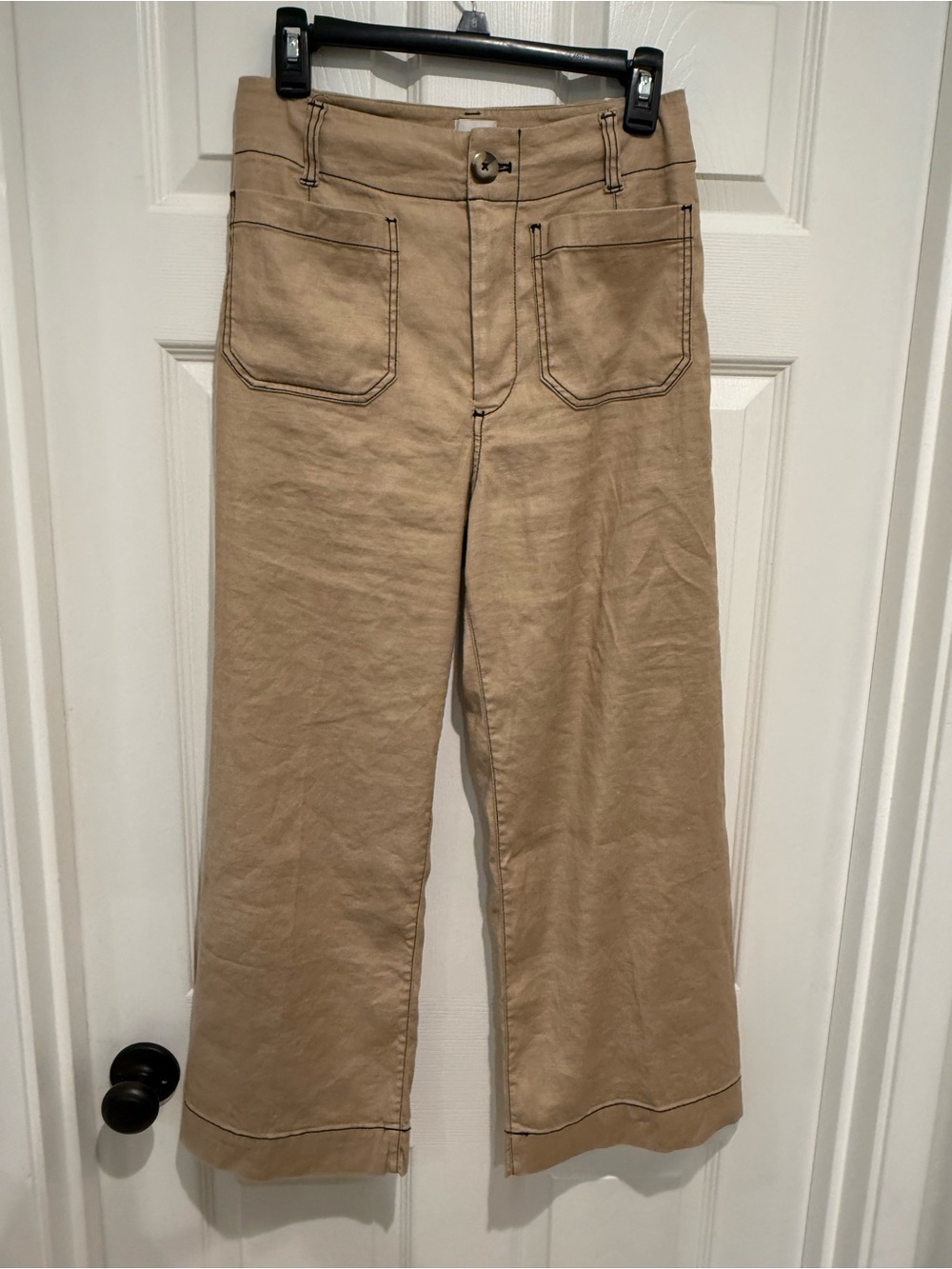 Maeve Cropped Wide-Leg Pants in Tan